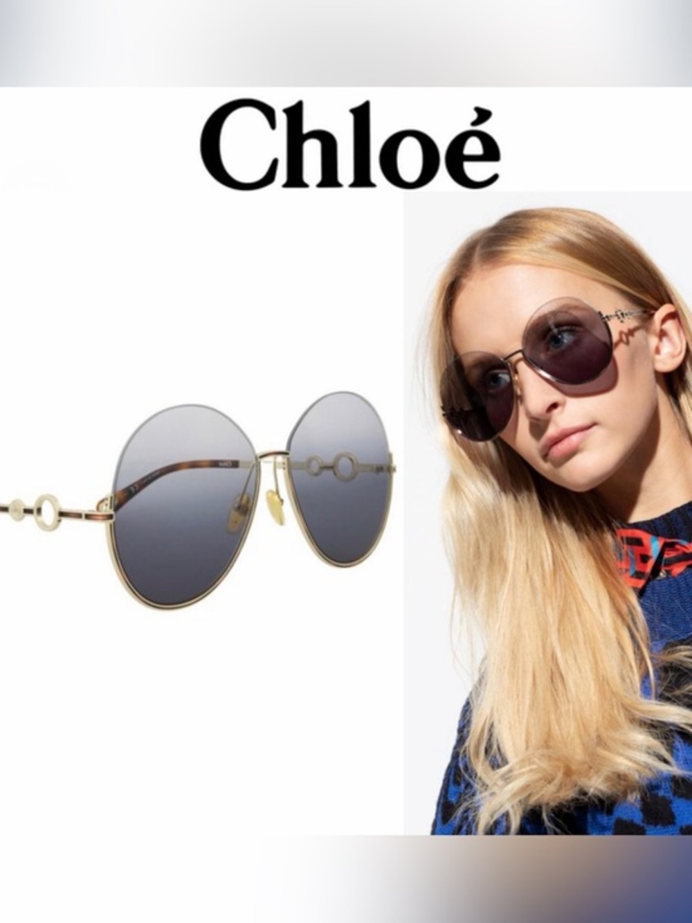 CHLOE CH0067S-001 Sofya Round-Frame Sunglasses Gold Frame with Gray Lenses NWT